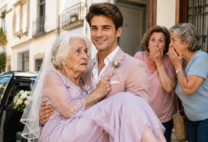 Todos se burlaron cuando el novio de 25 años llevó en brazos a su esposa de 72 durante la noche de bodas. “Mañana dirán que te casaste conmigo por mi pensión”, murmuró ella. Él sólo sonrió, cerró la puerta y sacó una carpeta con documentos, fotografías y un pequeño juguete que había conservado desde niño. Nadie imaginaba que aquella boda escondía una historia capaz de avergonzar a todos al amanecer…