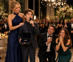 Volví a la boda de mi ex y me quedé helada frente al escenario. Él brillaba junto a su nueva esposa, mientras mi hijo de 12 años estaba escondido tras una columna junto a la cocina. Soltó: “Aquella familia fue el lastre que tuve que soltar para triunfar.” No lloré, llamé a la notaria e hice que mi hijo dejara la caja de madera sobre la mesa, dejando al descubierto el USB de los 386.000 euros y la llave A-17.