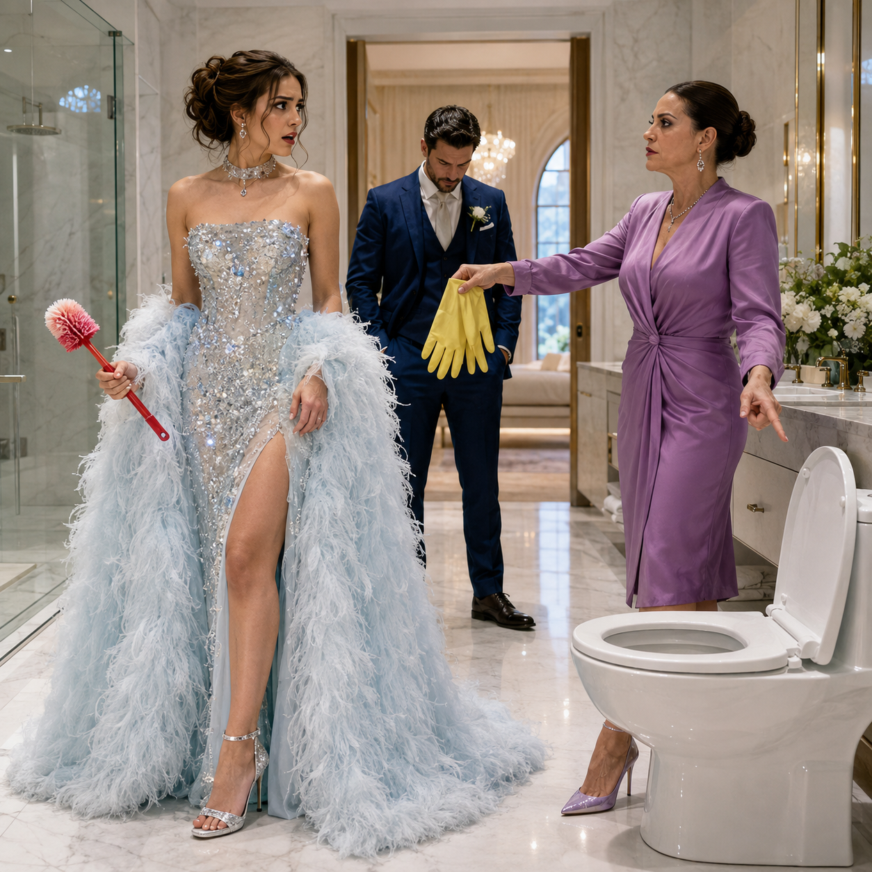 “Ahora eres parte de esta familia, así que limpia el inodoro y aprende a obedecer”, me dijo mi cuñada mientras yo seguía vestida de novia. Miré a mi esposo esperando una sola palabra, pero él respondió: “Hazle caso”. No grité ni me fui; guardé el cepillo, saqué mi teléfono y llamé a un abogado… porque ya tenía una prueba que ellos jamás imaginaron.