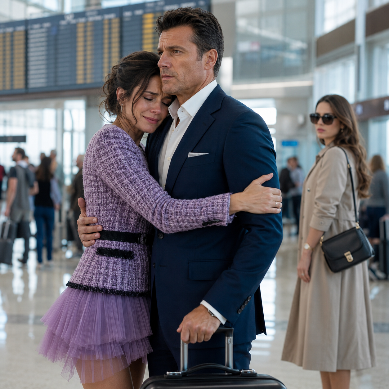 Despedí a mi esposo creyendo que sería la última vez que tendría que fingir. Antes de cruzar seguridad me dijo: “Confía en mí, estoy haciendo esto por nuestra familia”. Yo ya sabía que viajaba con su amante y que pensaba dejarme sin acceso al dinero después de 16 años juntos. No hice una escena; sólo saqué mi teléfono y llamé al banco. Esa tarde descubrí por qué él necesitaba desesperadamente que yo no revisara los papeles.