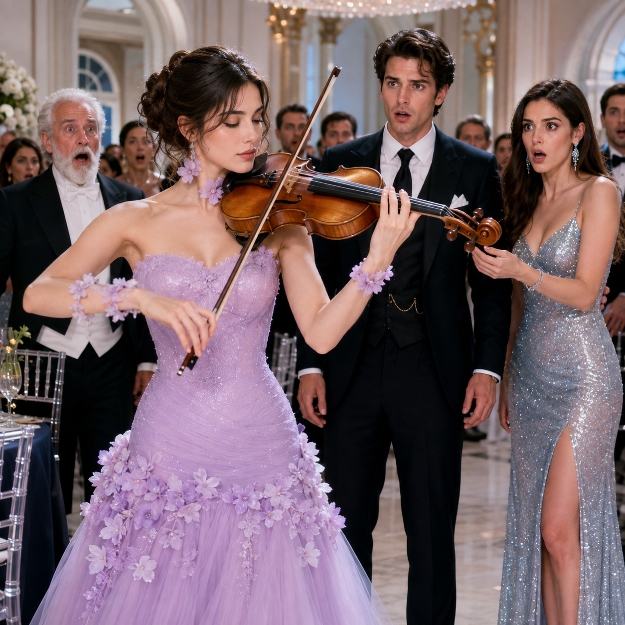 Antes de entrar a una fiesta exclusiva, mi esposo me dijo: “Si haces el ridículo, también me perjudicas a mí”. Yo asentí y no dije nada. Pero cuando vi en la partitura de una violinista famosa cuatro compases que había escrito antes de mi accidente, entendí todo. Guardé la prueba, acepté su desafío y tomé el violín… sin imaginar lo que mi esposo descubriría esa misma noche.